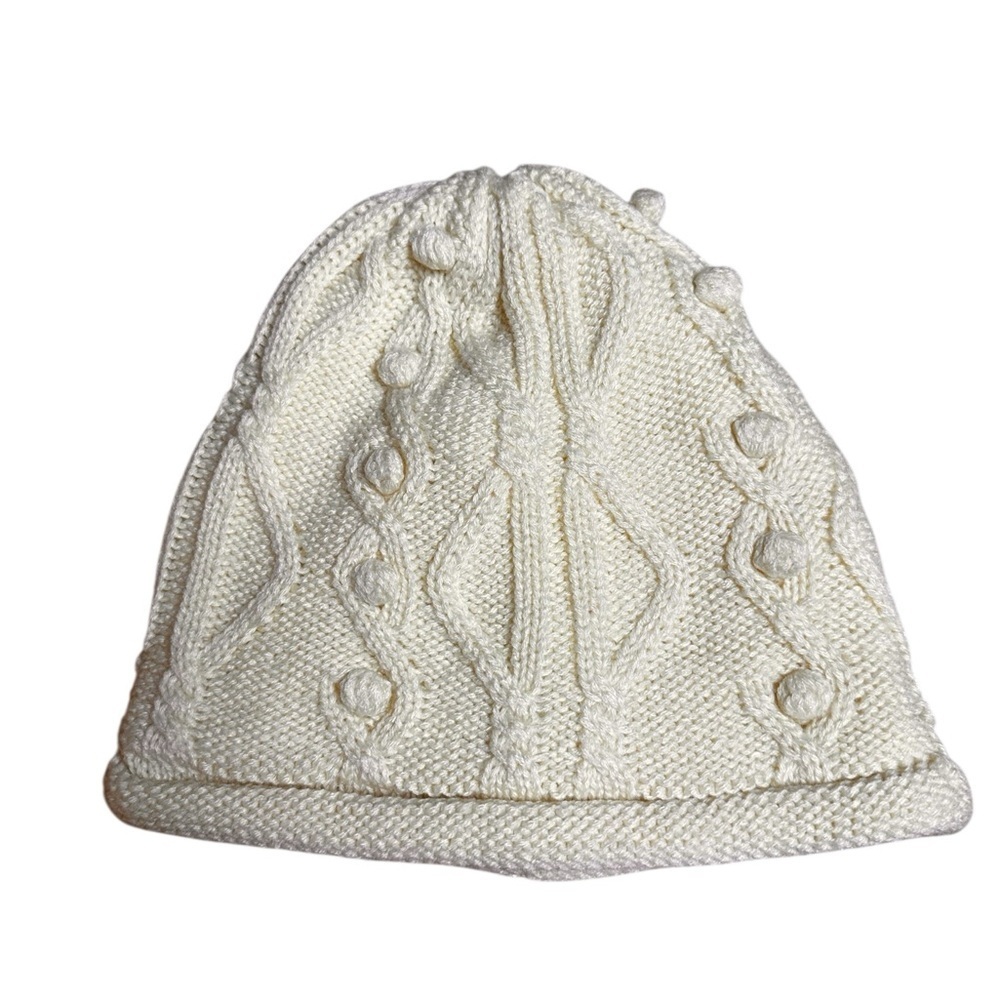 LL Bean Kids Hat Beanie Cream Off white Sweater Knit Girls Youth Size S